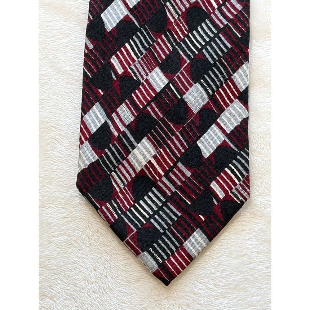 Bruno Piattelli Burgundy Geometric Silk Necktie Men OS Excellent
